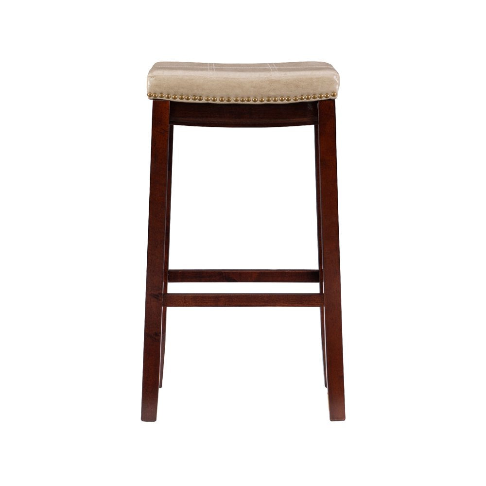 Linon Claridge 32" Backless Indoor Bar Stool, Dark Brown with Beige Faux Leather, Includes 1 Stool