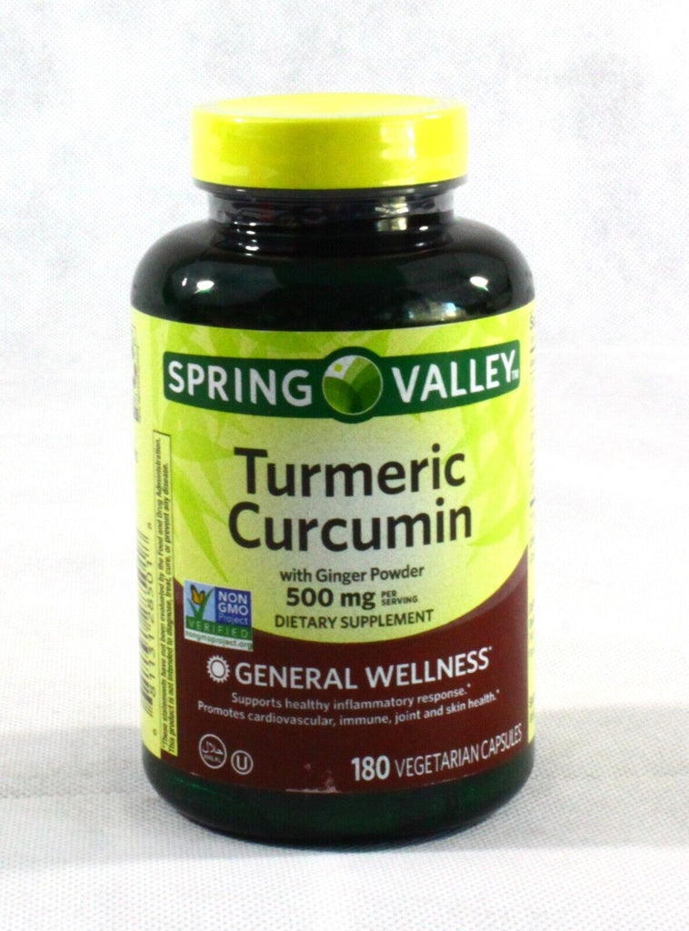 Spring Valley Turmeric Curcumin 180 Vegan Capsules W/Ginger Powder 500 Mg 12/25