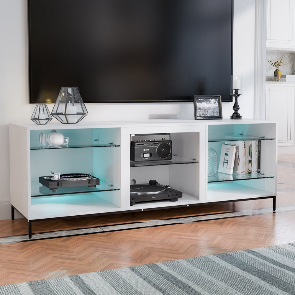 Hommpa LED TV Stand for 70" TV Modern Entertainment Center with LED Lights Media Console Cabinet with Open Glass Storage Shelves for Gaming Living Room