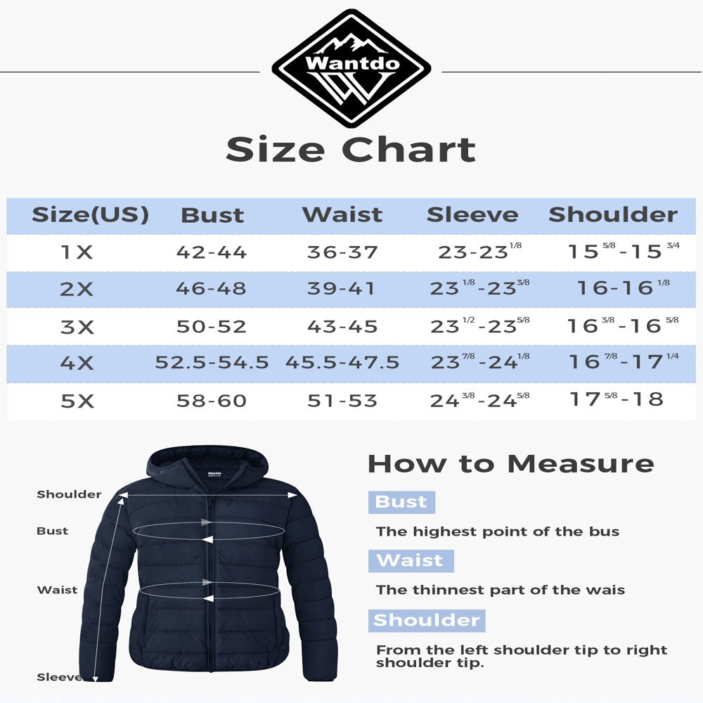 Wantdo Women'S plus Size Short Puffer Coats Quilted Zip up Parka Snow Winter Jacket Navy 5X