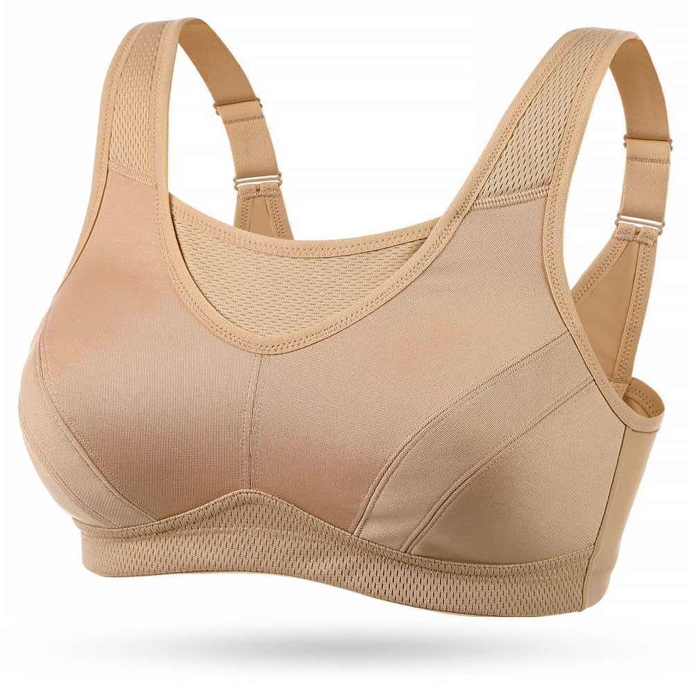 Wingslove Women'S High Support Sports Bra plus Size High Impact Wireless Full Coverage Non Padded Bounce Control, Beige 36G