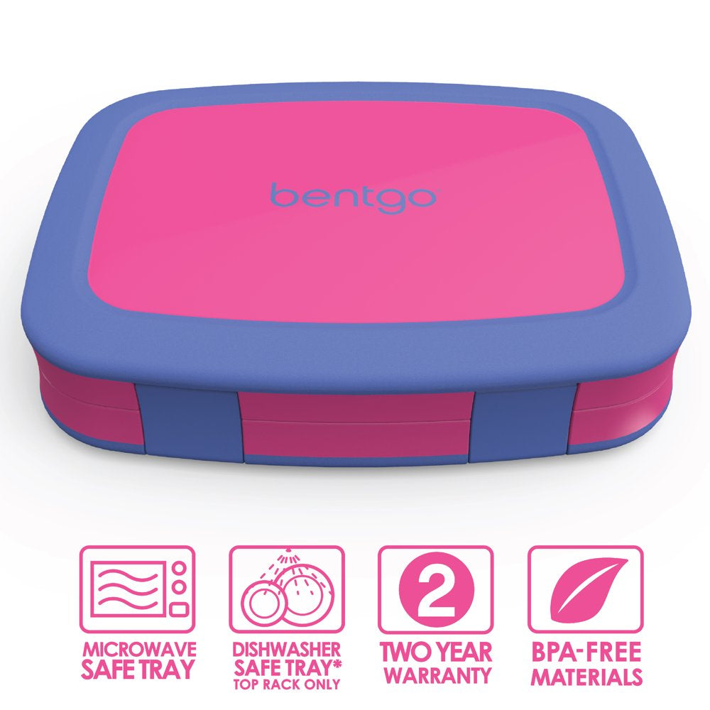 Bentgo Leak-Proof 5-Compartment Bento-Style Lunch Box, Kids Brights, Fuschia