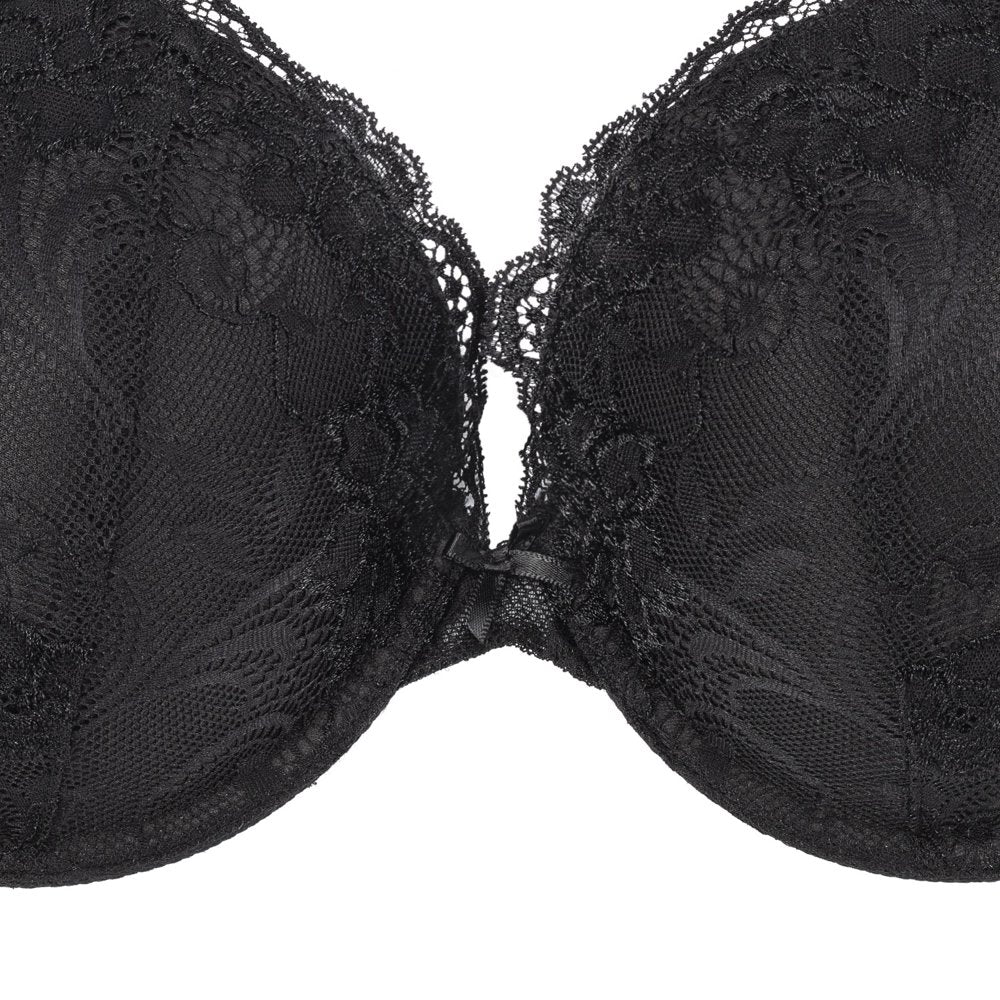 Deyllo Women'S Sexy Lace Push up Padded Plunge Add Cups Underwire Lift up Bra, Black 38C