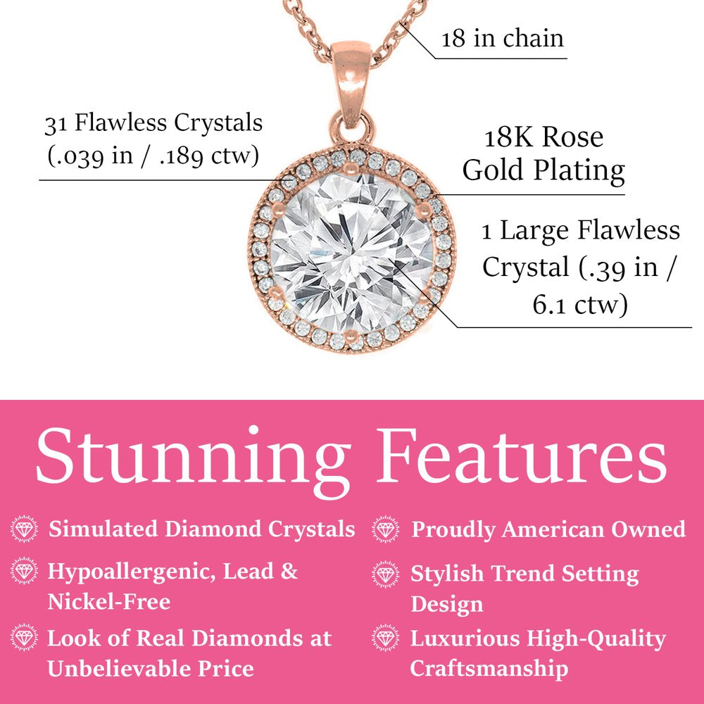 Cate & Chloe Sophia 18K Rose Gold Plated Halo Necklace for Women | CZ Crystal Necklace, Jewelry Gift for Her