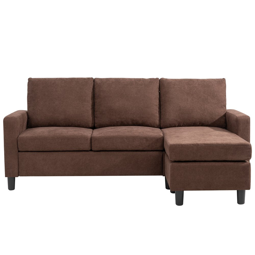 Walsunny Convertible Sectional Reversible Chaise, L-Shaped Sofa with Modern Linen Fabric(Brown)