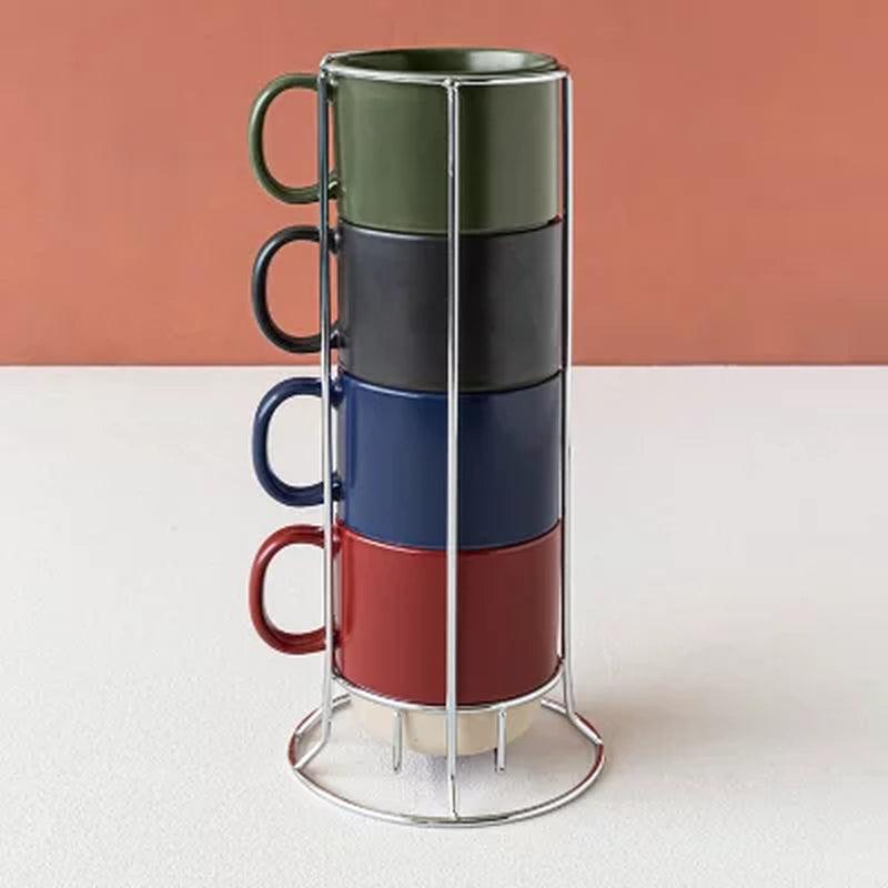 Over and Back 5-Piece Color-Glazed Stackable Mug Set with Rack