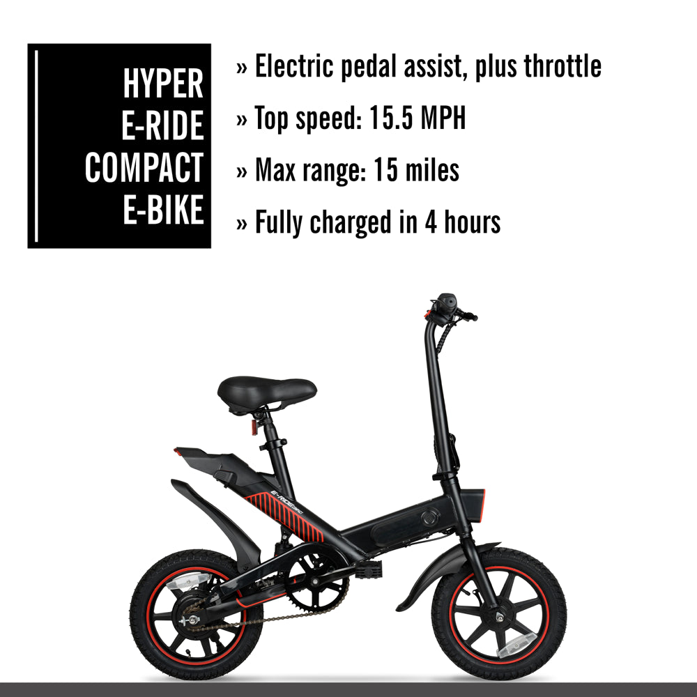 Hyper Bicycles 14" 36V Foldable Compact Electric Bike W/Throttle, 350W Motor, Recommended Age: 14+