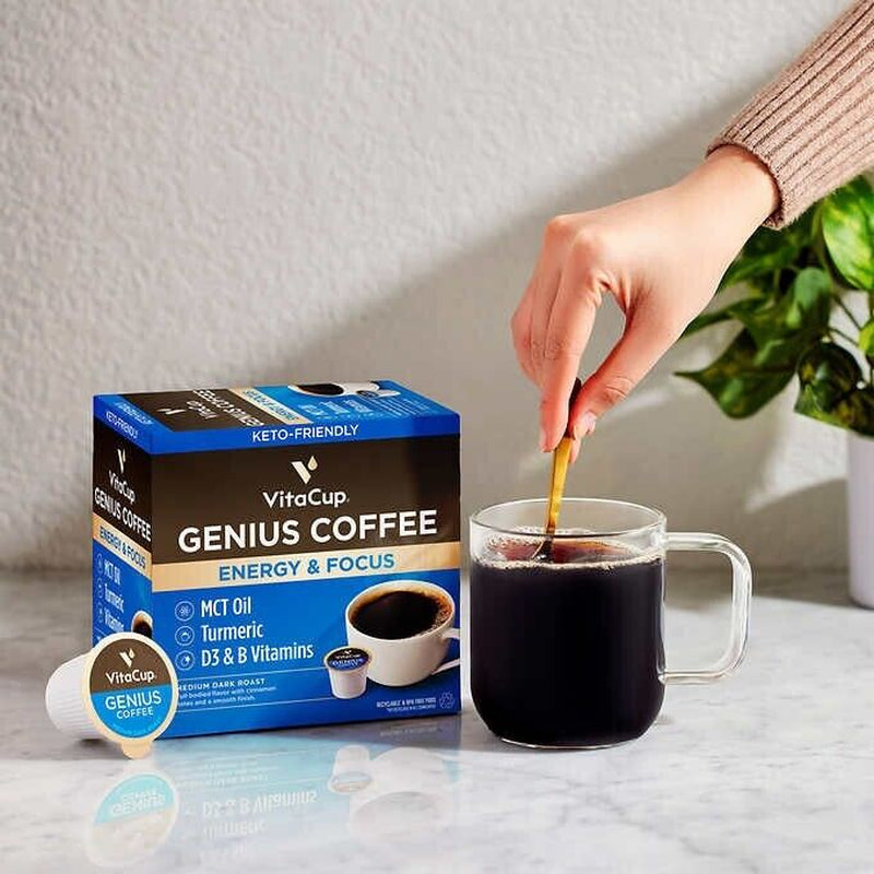 Vitacup Genius Coffee Pods, Infused W MCT Oil, Turmeric, Vitamins, 60-Count