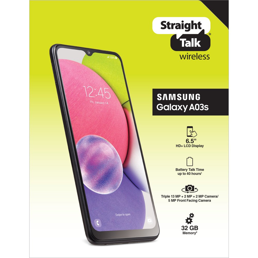 Straight Talk Samsung Galaxy A03S, 32GB, Black- Prepaid Smartphone [Locked to Straight Talk]