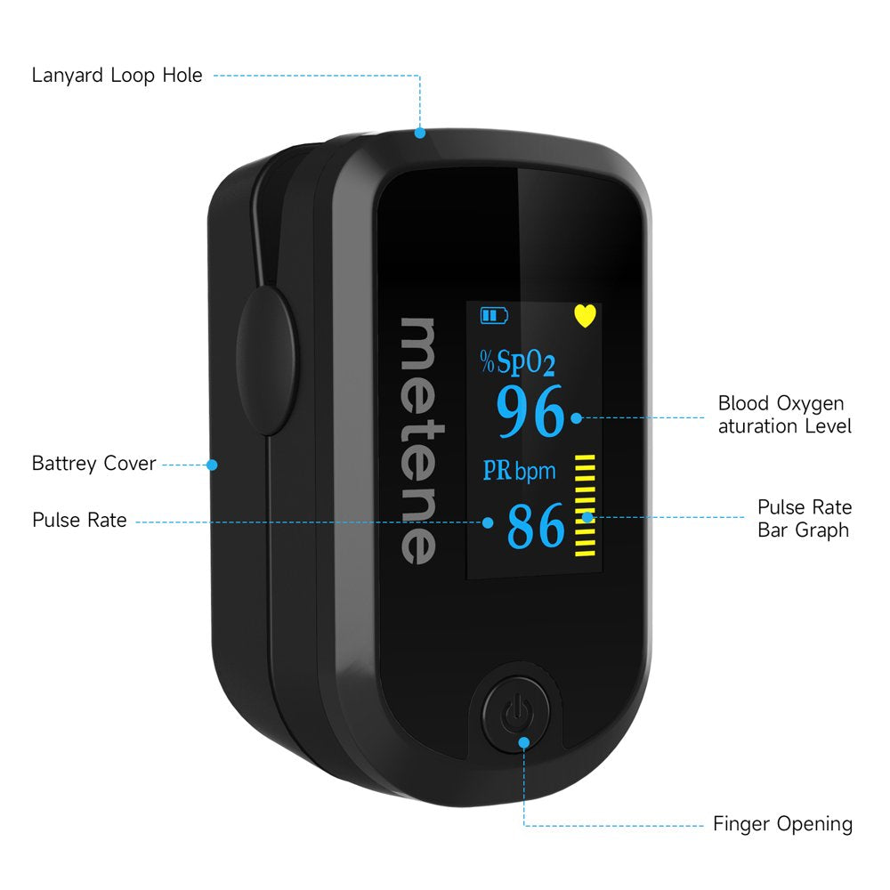 Metene Pulse Oximeter Fingertip with Batteries and Lanyard, OLED Blood Oxygen Saturation Monitor, 20E