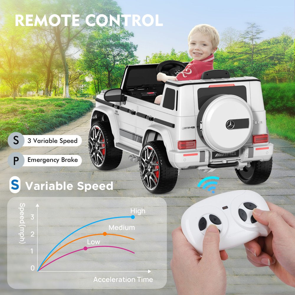 TOKTOO 24V 4WD Licensed Mercedes-Benz G63, Battery Powered Ride on Car W/ Remote, LED Light, Music Player-White