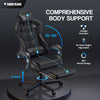 Soontrans Massage Gaming Chair with Footrest, Ergonomic Leather Office Chair with Lumbar Support & Headrest, Black