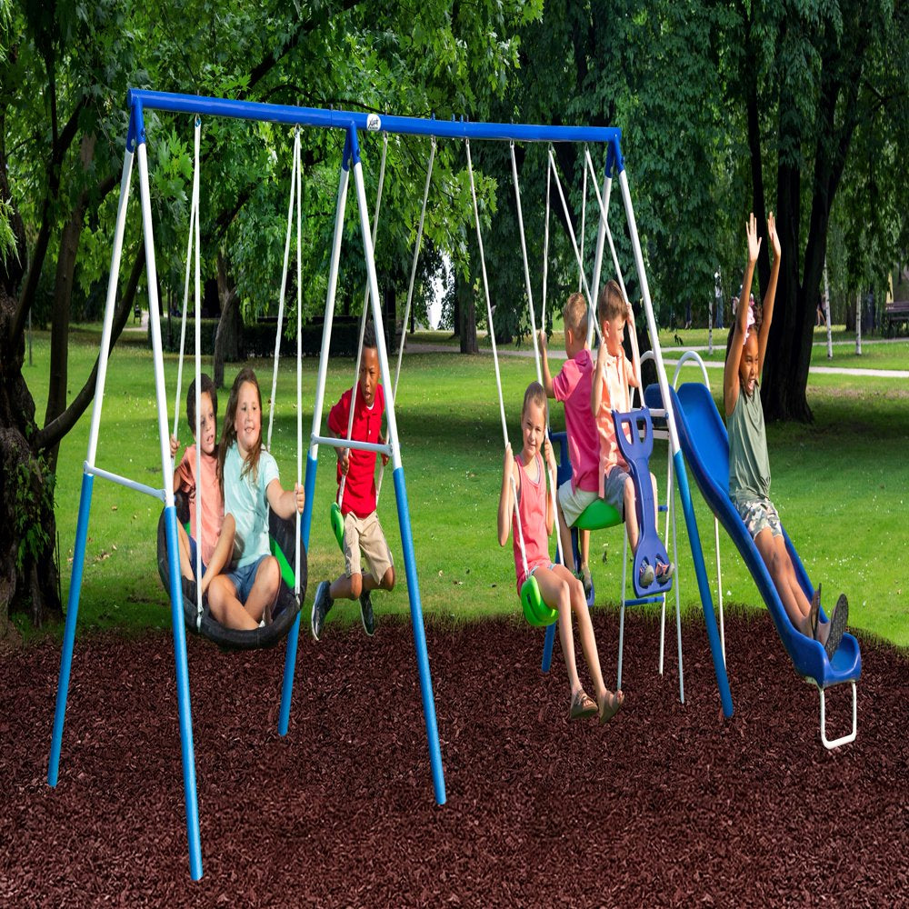 XDP Recreation All Star Playground Metal Swing Set with Superdisc Swing, Space Rider, Swings, Slide