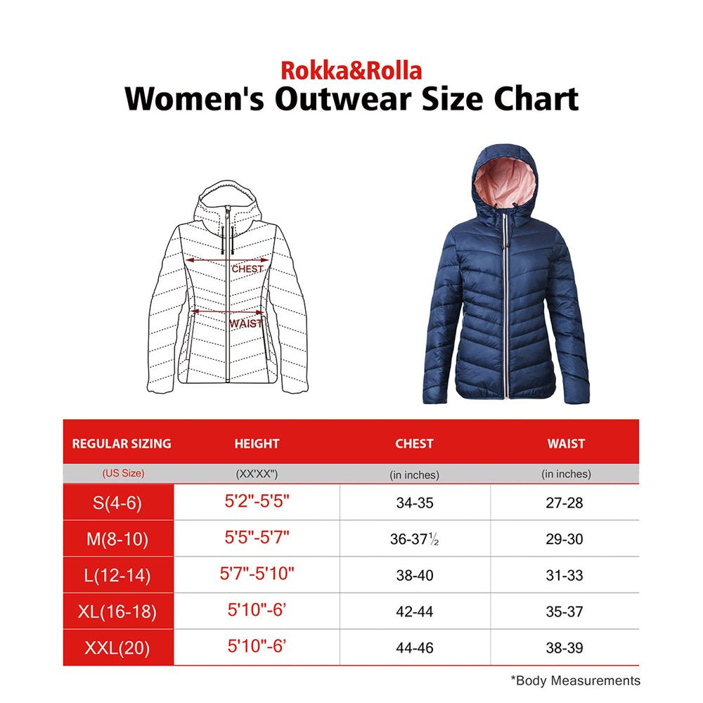 Rokka&Rolla Women'S Light Puffer Jacket Coat, up to 2XL