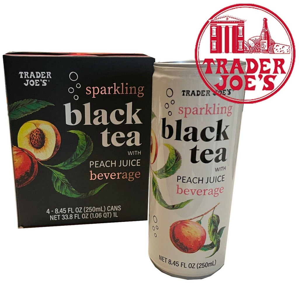 🔥Trader Joe’S Sparklin Black Tea Drink with Peach Juice 8.45 Oz (4 Cans) 🔥