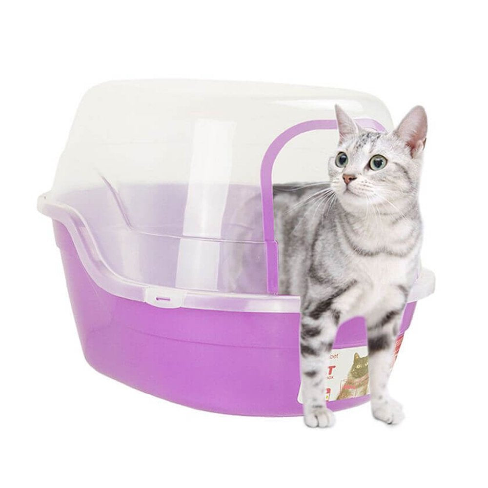 Petfamily Extra Large Cat Litter Box, Color Purple, Jumbo Hooded, 24.8 X 20 X 16.5 In