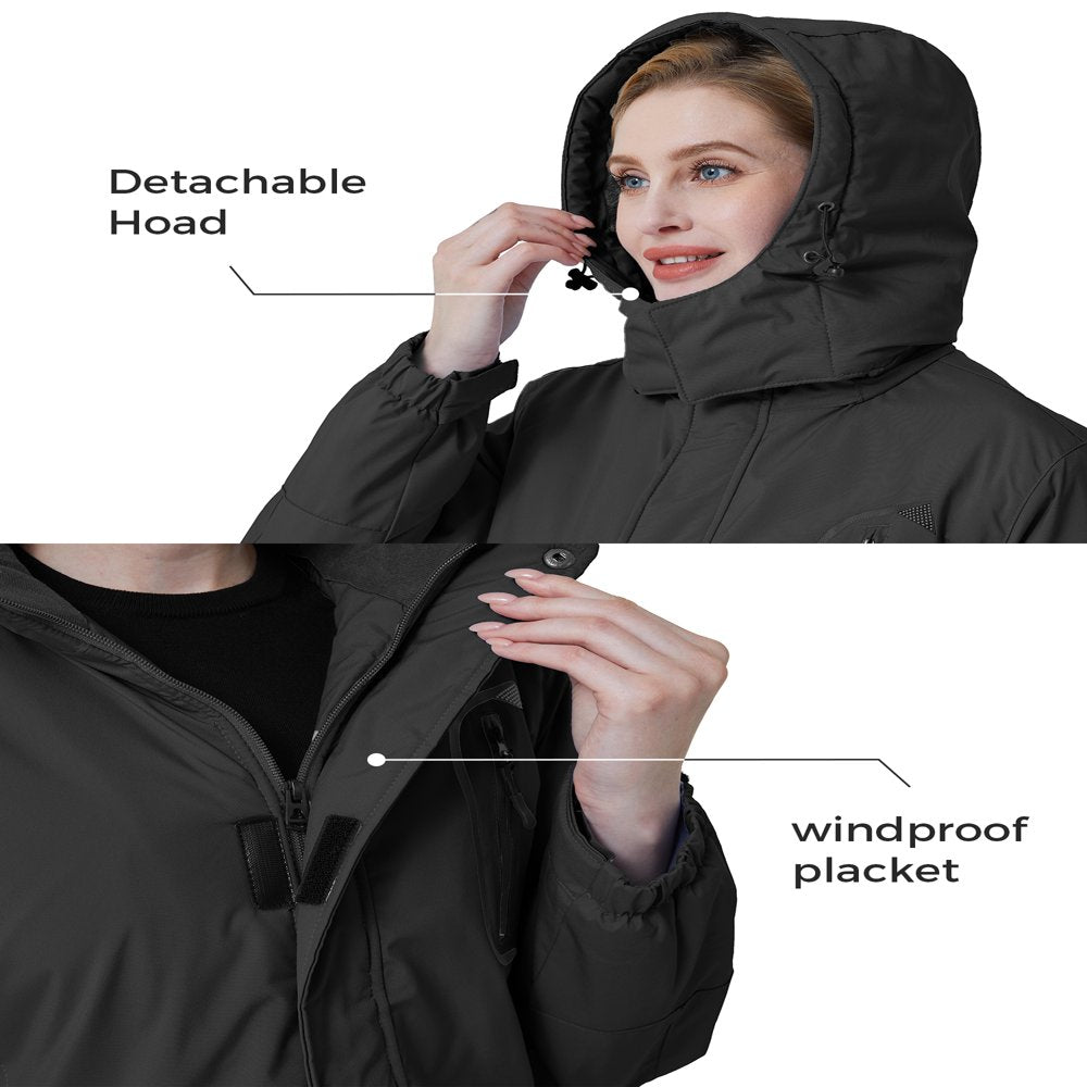 Skieer Women'S Waterproof Ski Jacket Windproof Rain Jacket Winter Warm Hooded Coat Black Large