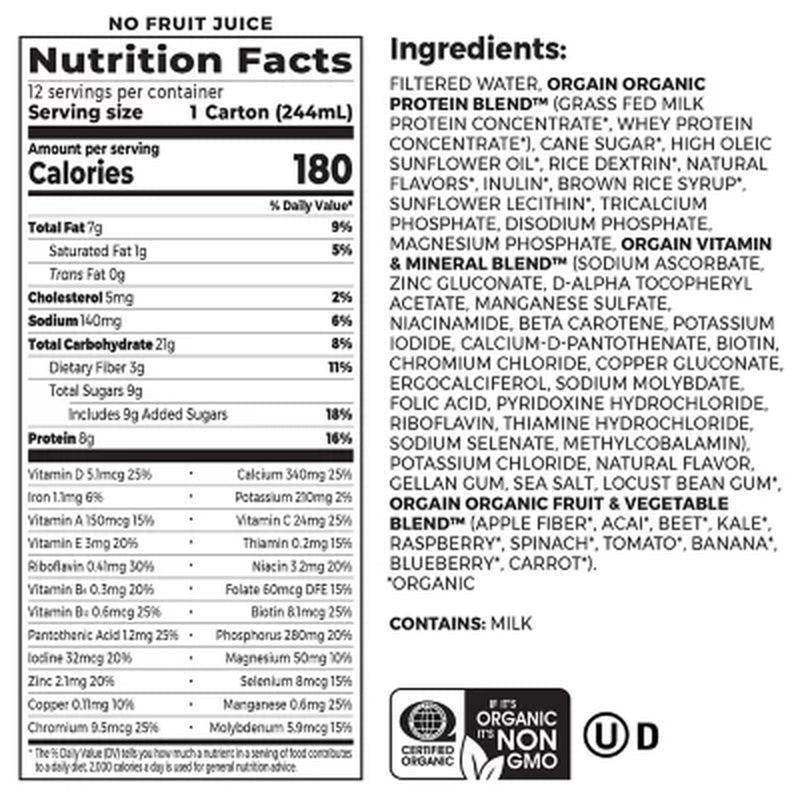 Orgain Kids Protein Organic Nutritional Shake, 8.25 Fl. Oz., 12 Pk. - Chocolate