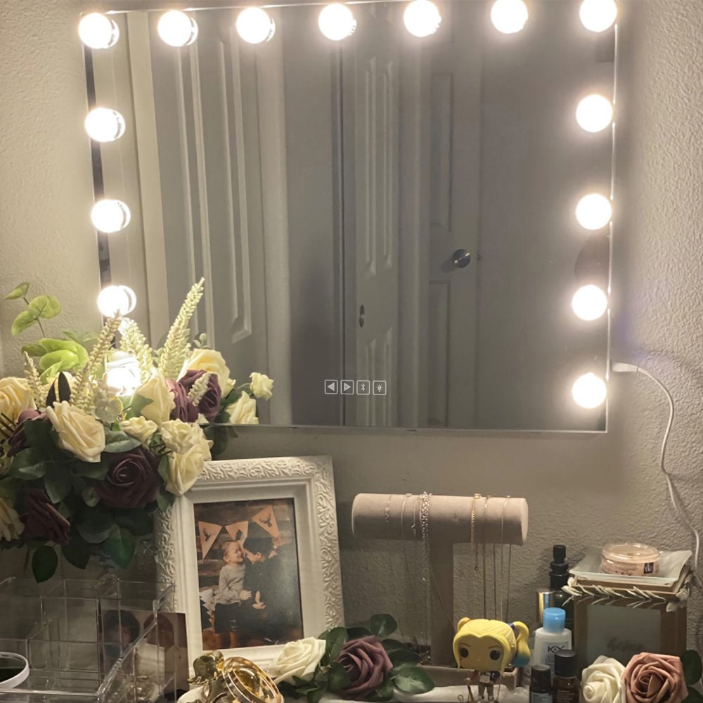 Fenchilin Large Hollywood Vanity Mirror with Lights Bluetooth Tabletop Wall Mount Metal White