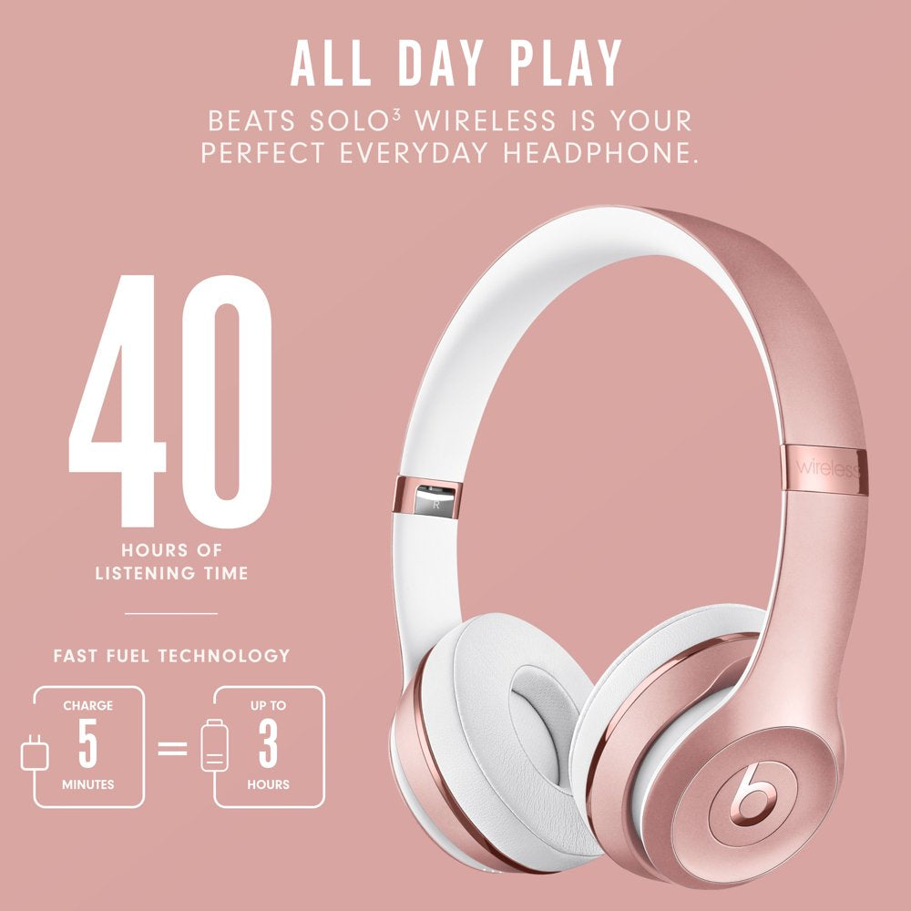 Beats Solo3 Wireless On-Ear Headphones with Apple W1 Headphone Chip, Rose Gold, MX442LL/A