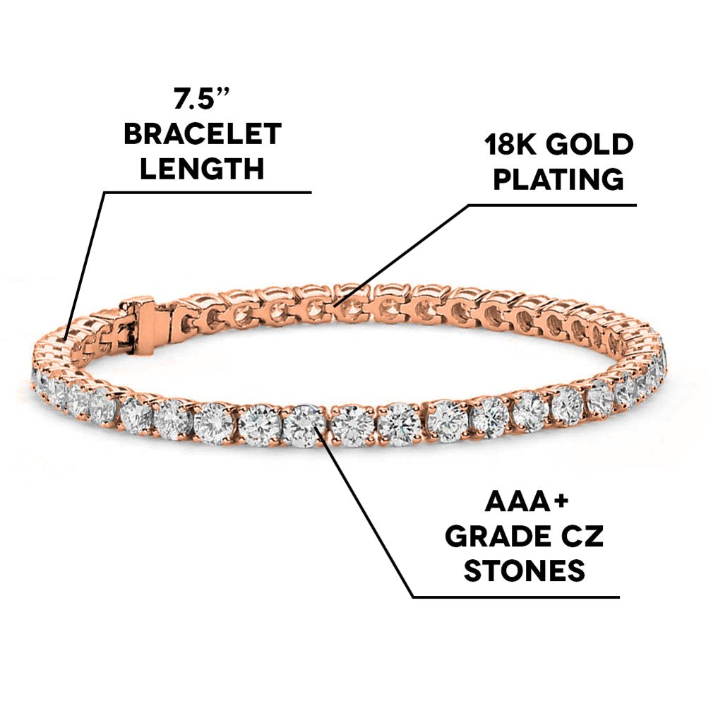 Cate & Chloe Olivia 18K Rose Gold Plated Tennis Bracelet with Crystals | Women'S Bracelet with CZ Crystals, Gift for Her