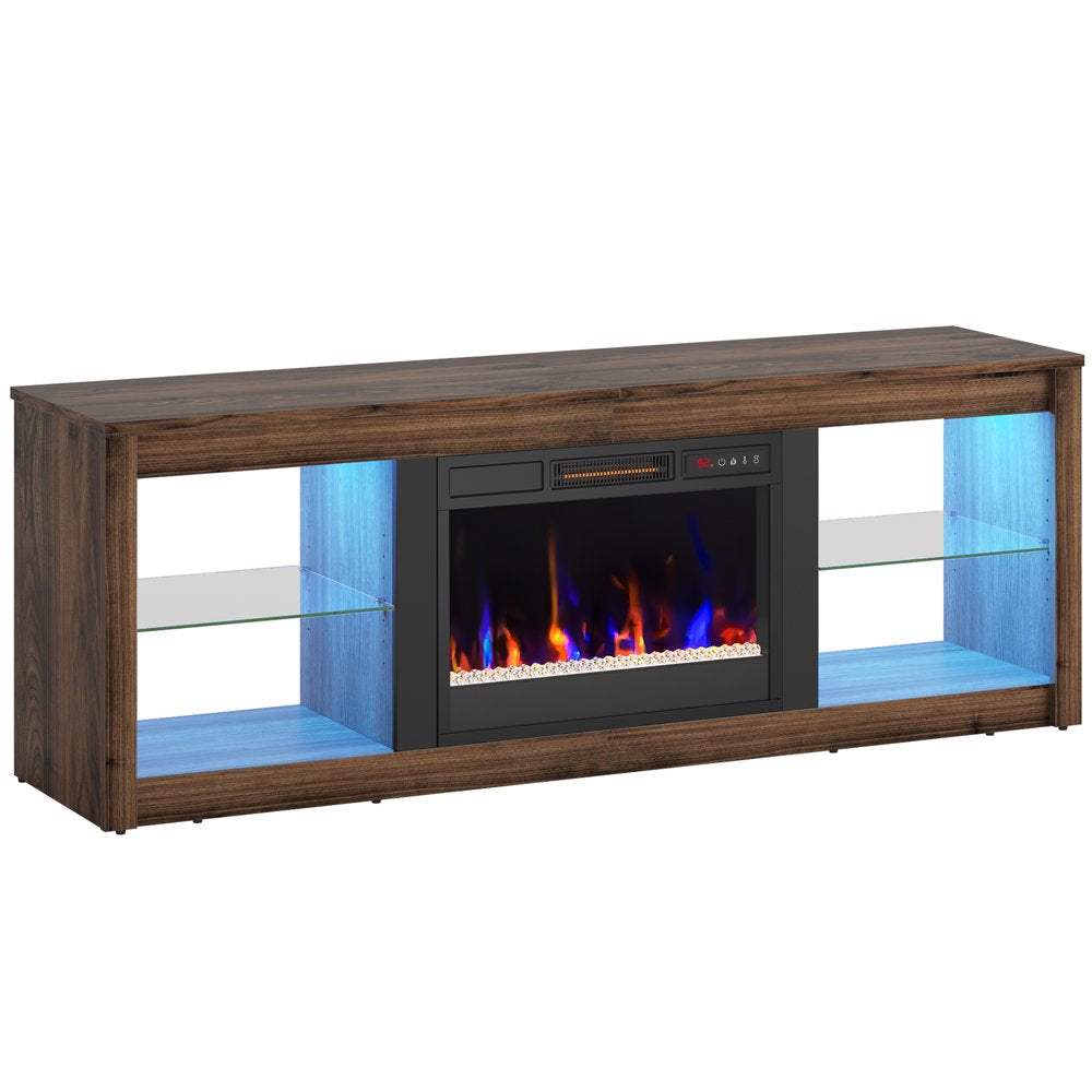 Bestier Modern Electric 7 Color LED Fireplace TV Stand for Tvs up to 70", Walnut