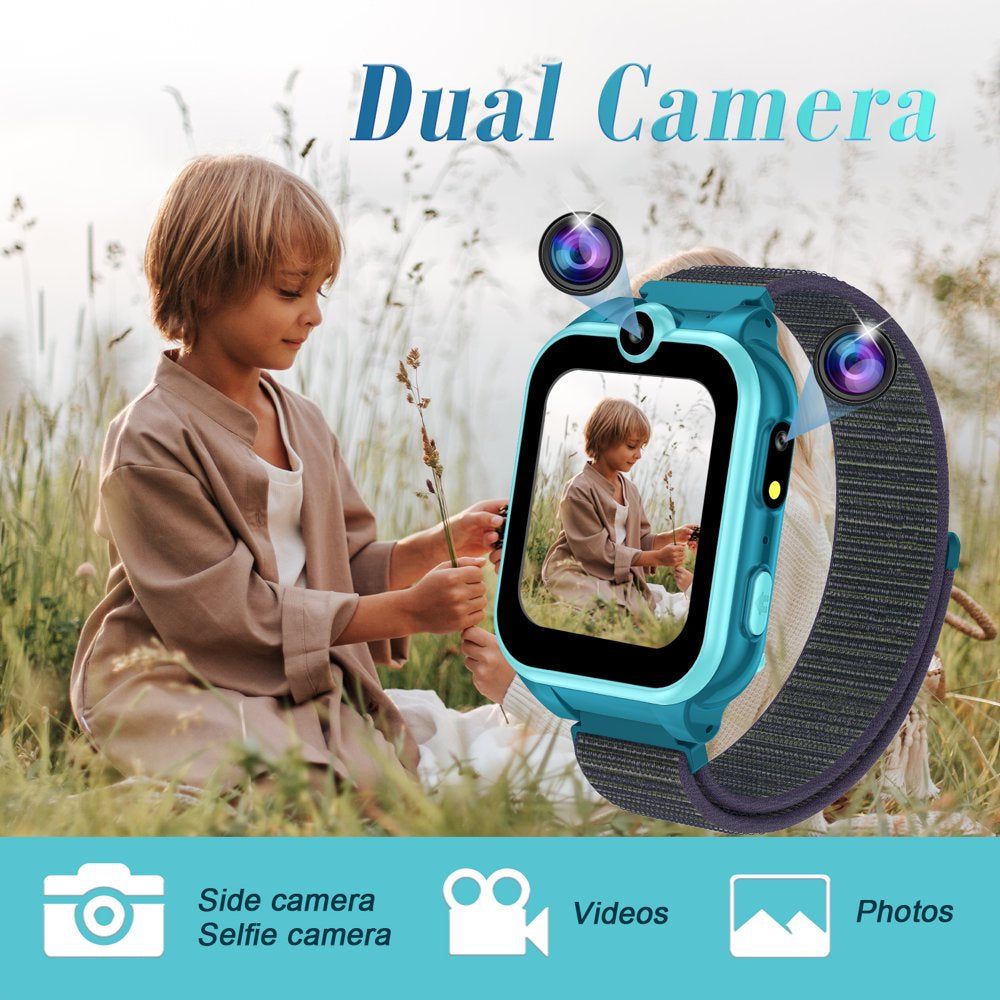 PTHTECHUS 1.54" Smart Watch for Boys Girls Smartwatch for Kids with Dual Camera Games Video MP3 Children Touch Screen Deepblue