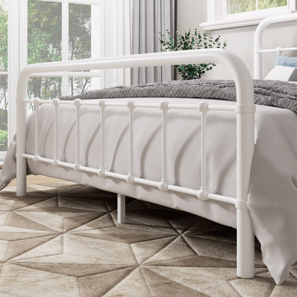 Allewie Queen Size Metal Platform Bed Frame with Victorian Style Wrought Iron-Art Headboard/Footboard, White