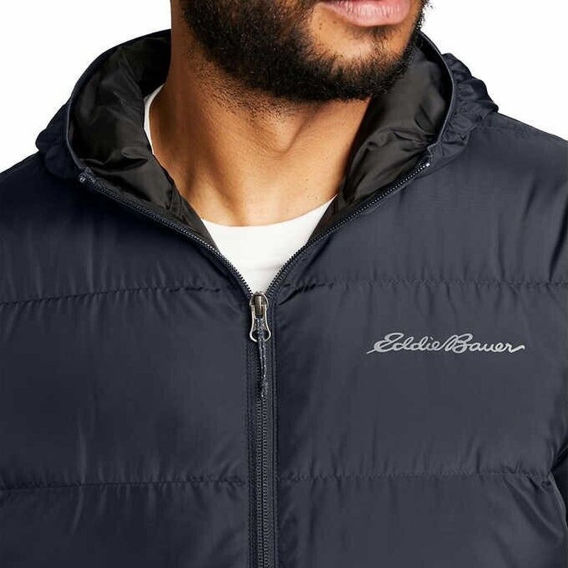 Eddie Bauer Men’S Hooded down Jacket, BLUE - BLACK - GRAY COLOR, FASH SHIPPING !