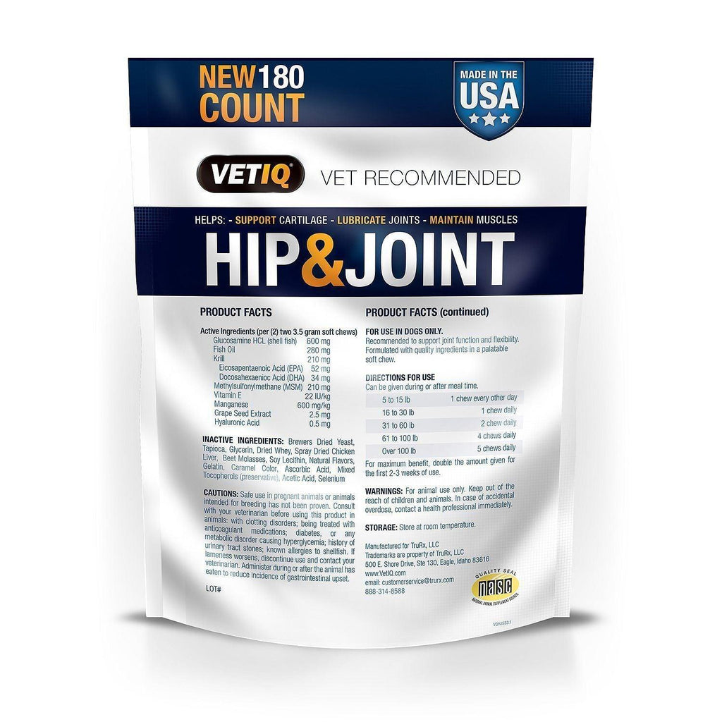 Vetiq Maximum Strength Hip & Joint, 180 Chicken Flavored Soft Chews for Dogs,