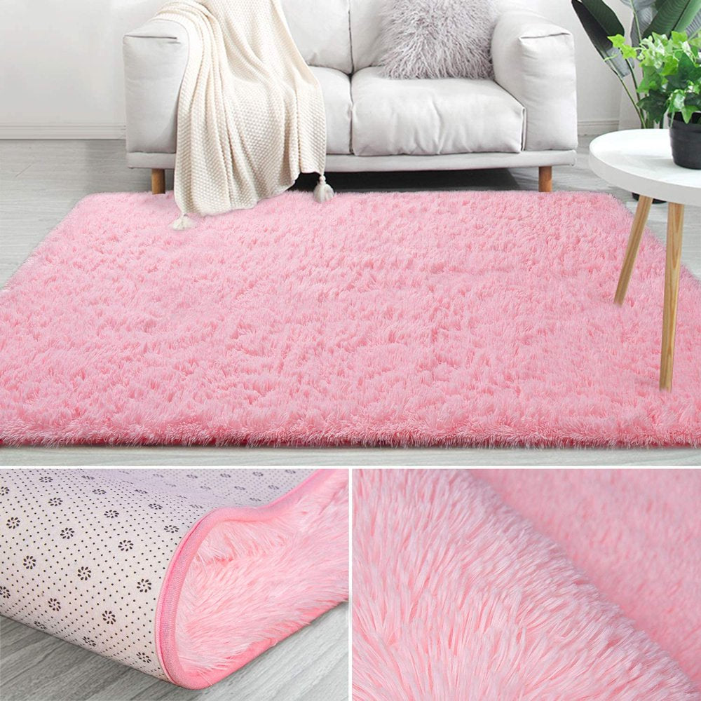 Lochas Soft Shag Carpet Fluffy Rug for Living Room Bedroom Big Area Rugs Floor Mat, 4'X6',Pink