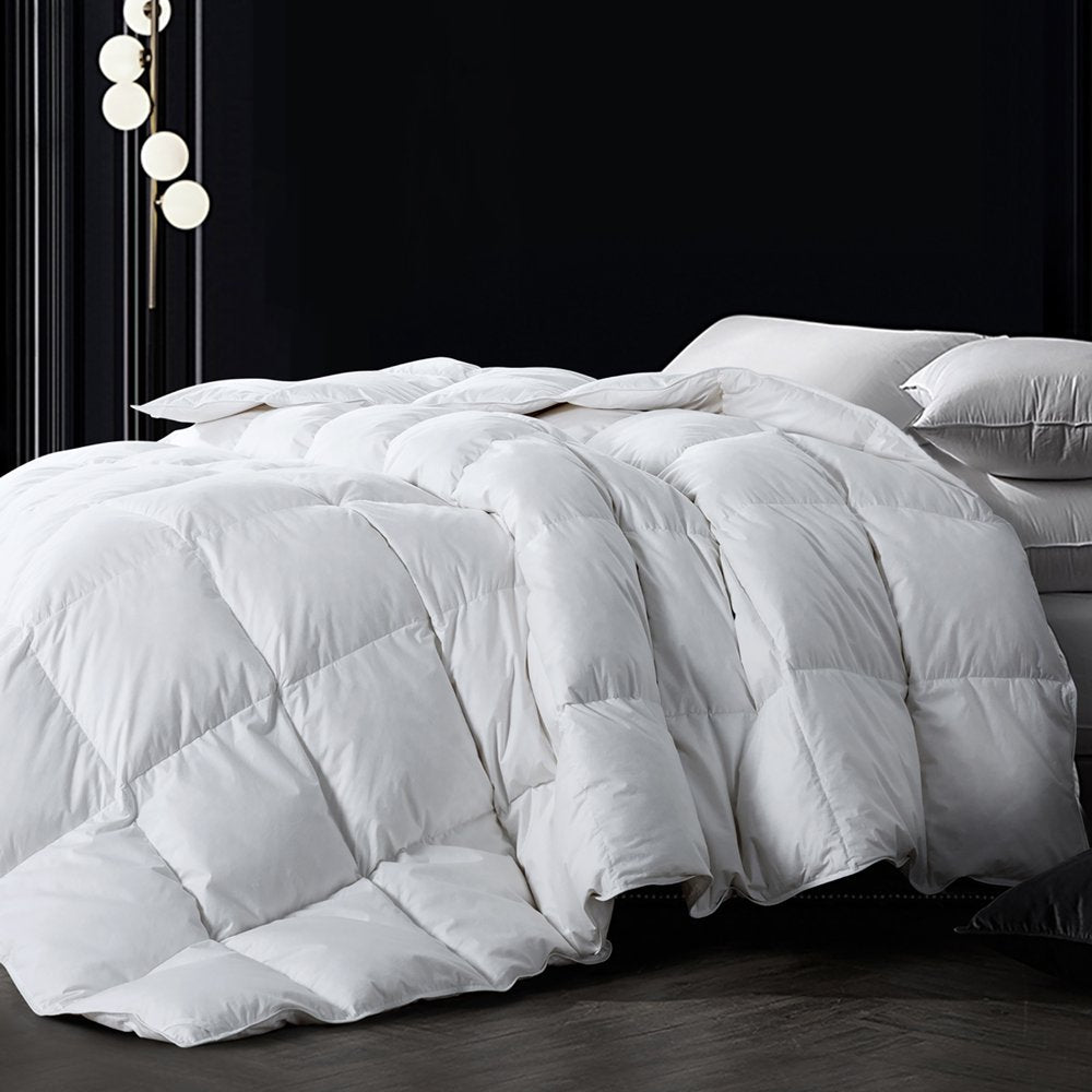 Whatsbedding down Comforter Feather Duvet Insert Cotton White Goose Duck down Comforter All Season Solid, Queen