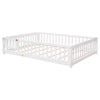 Uhomepro Full Size Wood Floor Bed Frame with Fence and Door for Kids, Toddlers, White