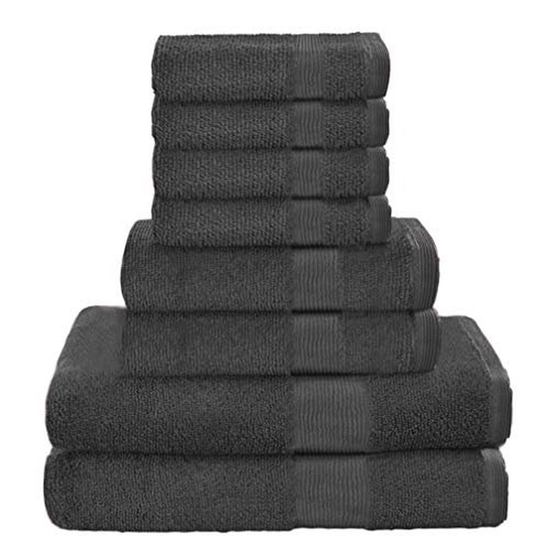 BELIZZI HOME 8 Piece Towel Set 100% Ring Spun Cotton, 2 Bath Towels 27X54, 2 Hand Towels 16X28 and 4 Washcloths 13X13 - Ultra Soft Highly Absorbent Machine Washable Hotel Spa Quality - Charcoal Grey