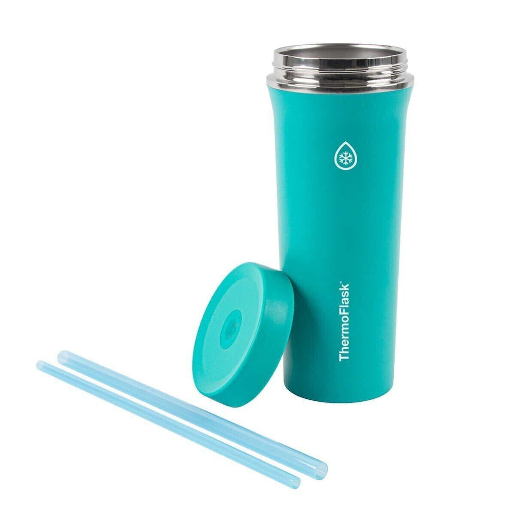 Thermoflask 32Oz Two Pack Insulated Straw Tumbler Black/Turquois