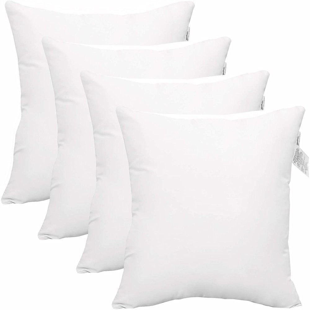 ACCENT HOME Pack of 4 Pc Hypoallergenic Square Form Decorative Throw Pillow Inserts Couch Sham Cushion Stuffer - 18 X 18 Inches