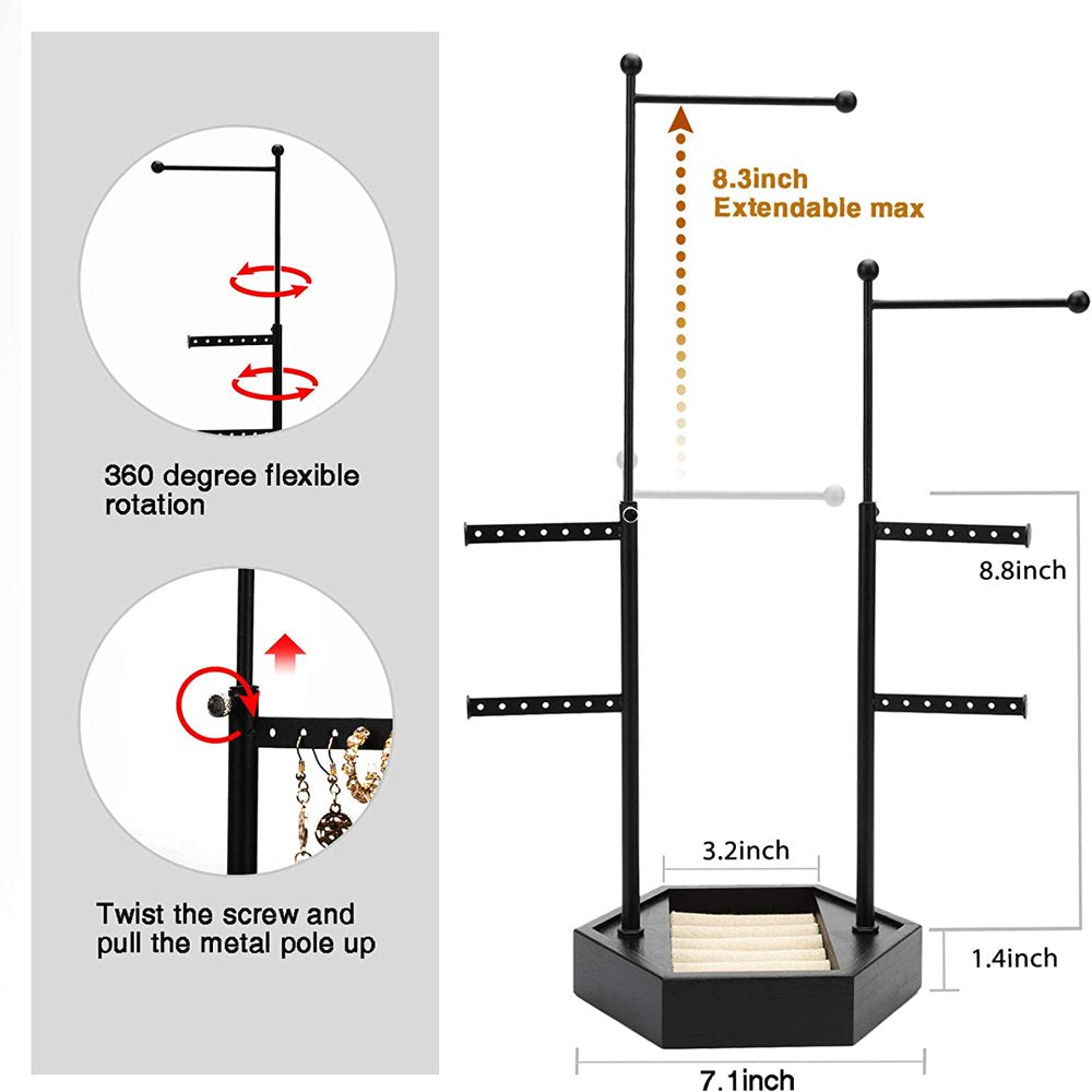 Sfugno Jewelry Organizer Stand, 6 Tier Jewelry Holder with Adjustable Height Necklace Holder for Organizer Display & Storage Earrings Ring Bracelet