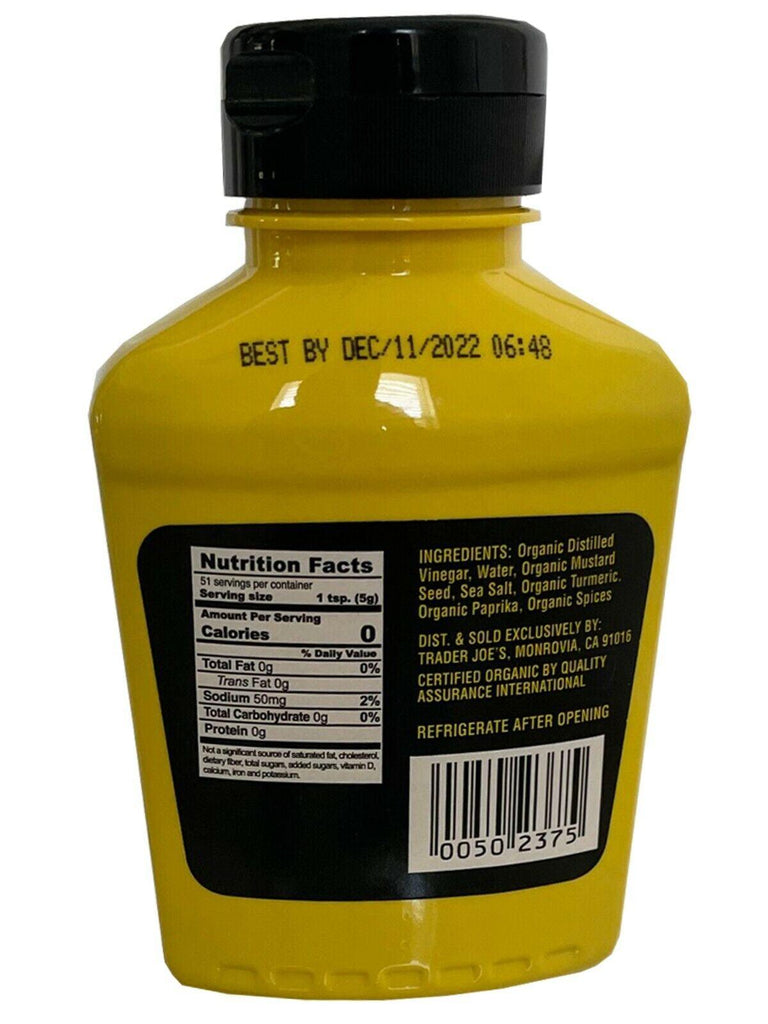 Organic Yellow Mustard Trader Joe'S 9Oz Each USDA Certified and Tasty