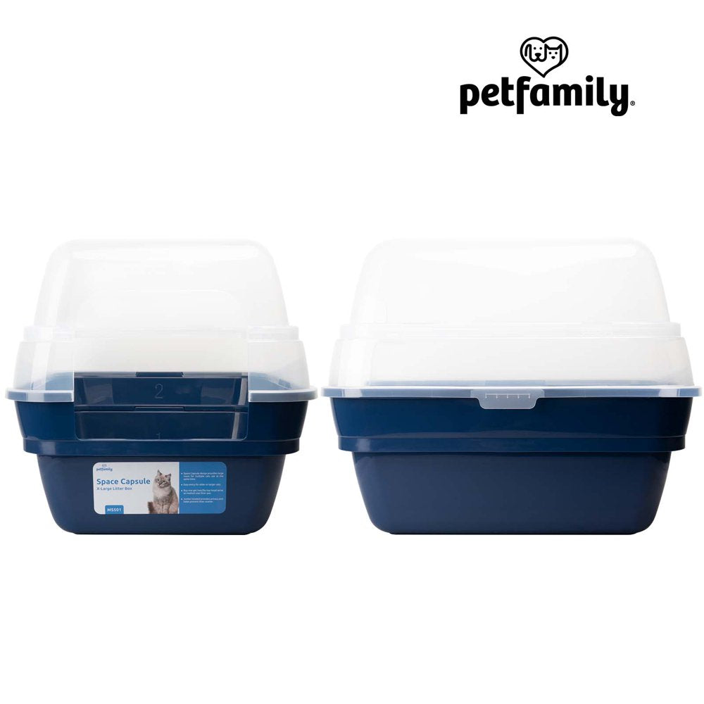 Petfamily Extra Large Cat Litter Box, Color Navy Blue, Jumbo Hooded, 21.60 X 17.80 X 17.30 In