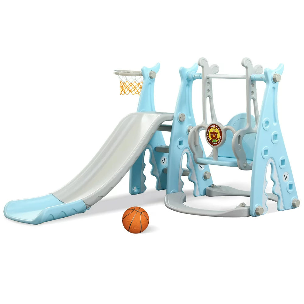 Ealing Toddlers Slide and Swing Set 4 in 1 Kids Freestanding Climber Slide Playset for Boys Girls with Basketball Hoop Extra Long Slide Easy Set up Baby Playset Indoor and Outdoor