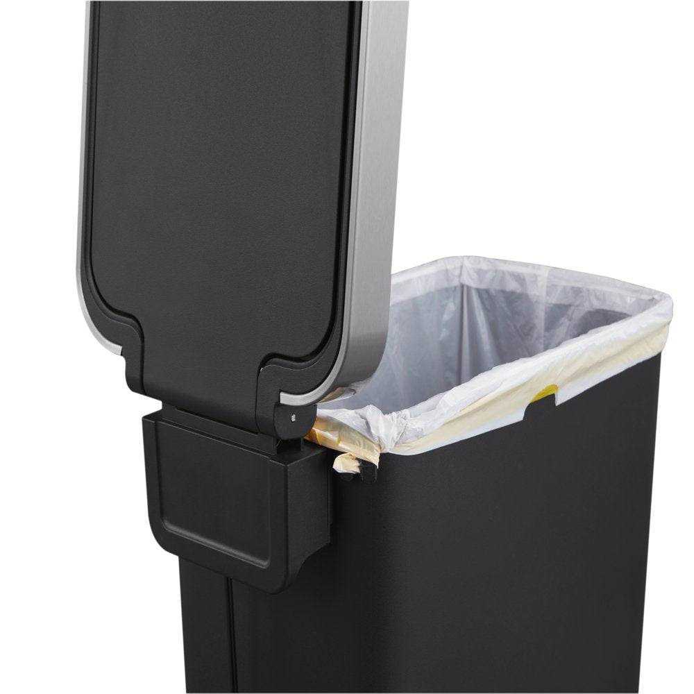 Better Homes & Gardens 10.5 Gallon Trash Can, Plastic Slim Step-On Kitchen Trash Can, Black