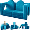 Kids Sofa Couch 10PCS, Linor Modular Toddler Couch for Playroom, Dutch Velvet Multifunctional Play Couch Sofa for Kids, Blue