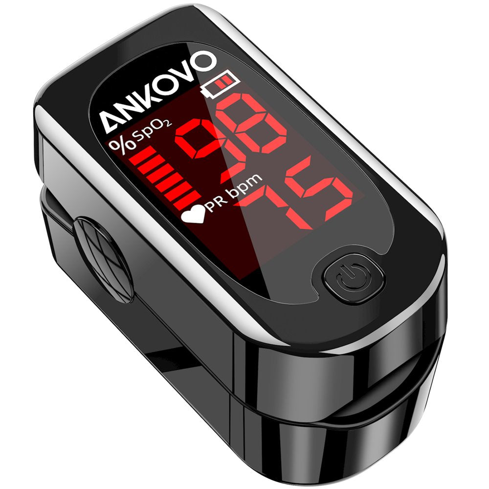 ANKOVO Fingertip Pulse Oximeter with Batteries&Lanyard, Bar Graphs, Heart Rate Monitor（Ship in Random Colors）