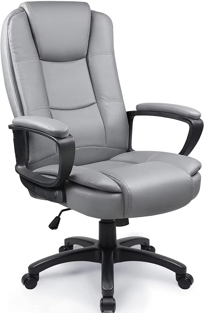 Home Office Chair, Ergonomic Desk Chair, Adjustable Task Chair for Lumbar Back Support, Computer Chair with Rolling Swivel and Armrest, Modern Executive High Back Leather Chairs (Gray)