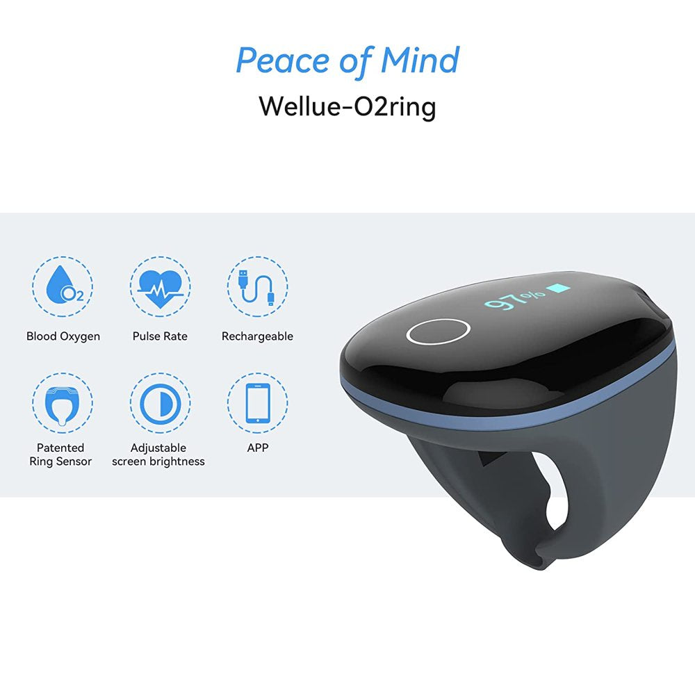 Wellue O2Ring Finger Oxygen Monitor,Wearable Pulse Oximeter for Heart Rate and Sleep Health Tracking