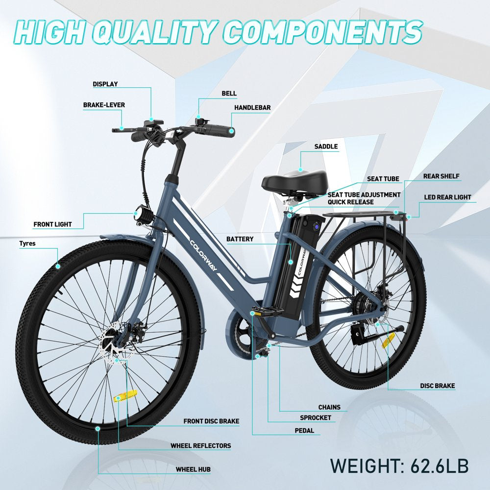 COLORWAY 26" Electric Bike for Woman, 500W Powerful Motor, 36V 12AH Removable Battery E Bike, , Max. Speed 19.9MPH Electric Bicycle