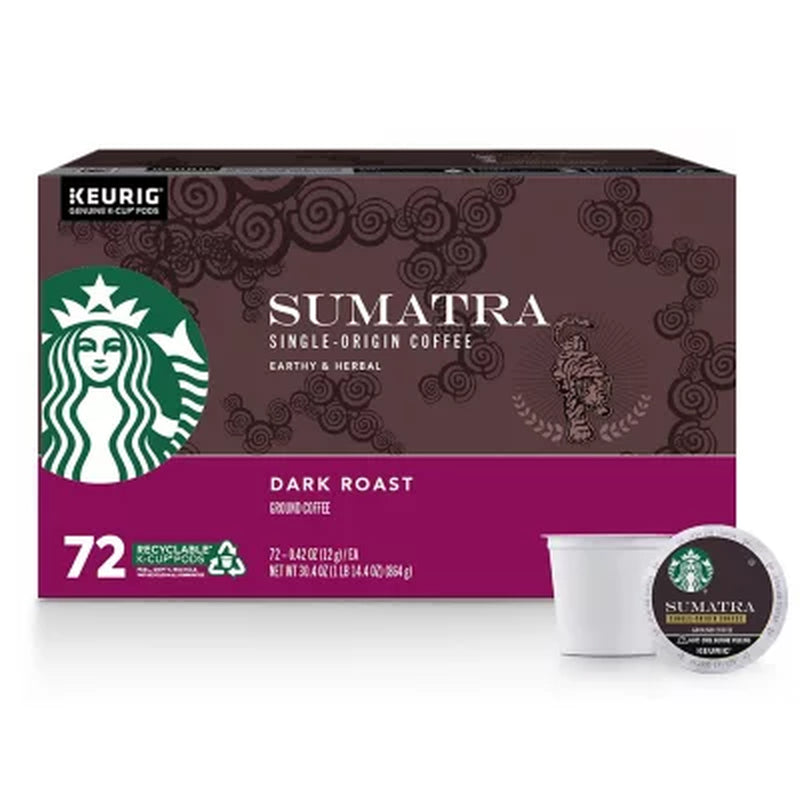 Starbucks Dark Roast K-Cup Coffee Pods, Single-Origin Sumatra (72 Ct.)