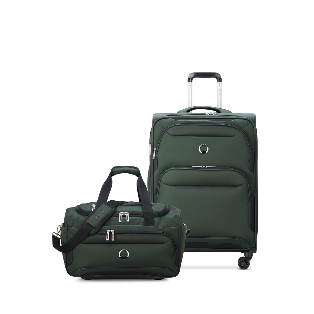 DELSEY PARIS Sky Max 2.0, 2 Piece Softside Luggage Set Includes 24" Checked Luggage and a Carry-On Duffel Bag, Green