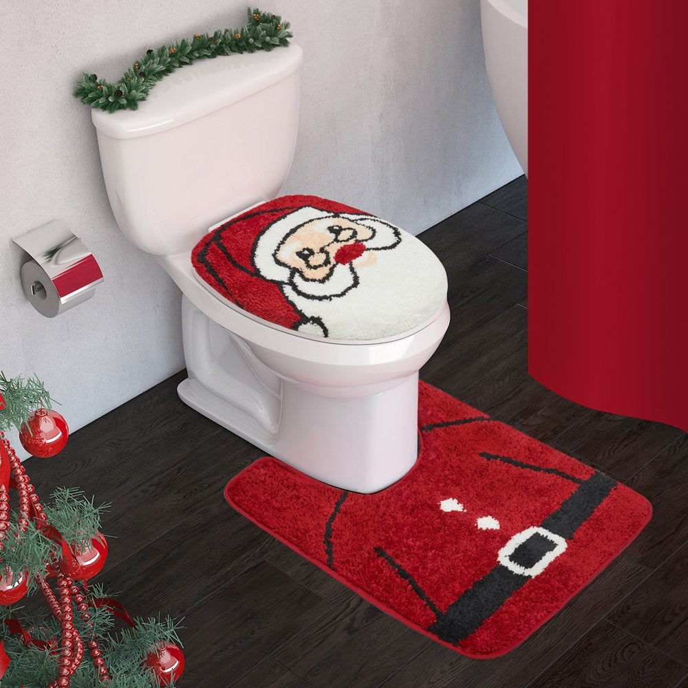 Holiday Hills Santa 2-Piece Polyester Bath Rug Set W/ Contour Rug & Toilet Cover