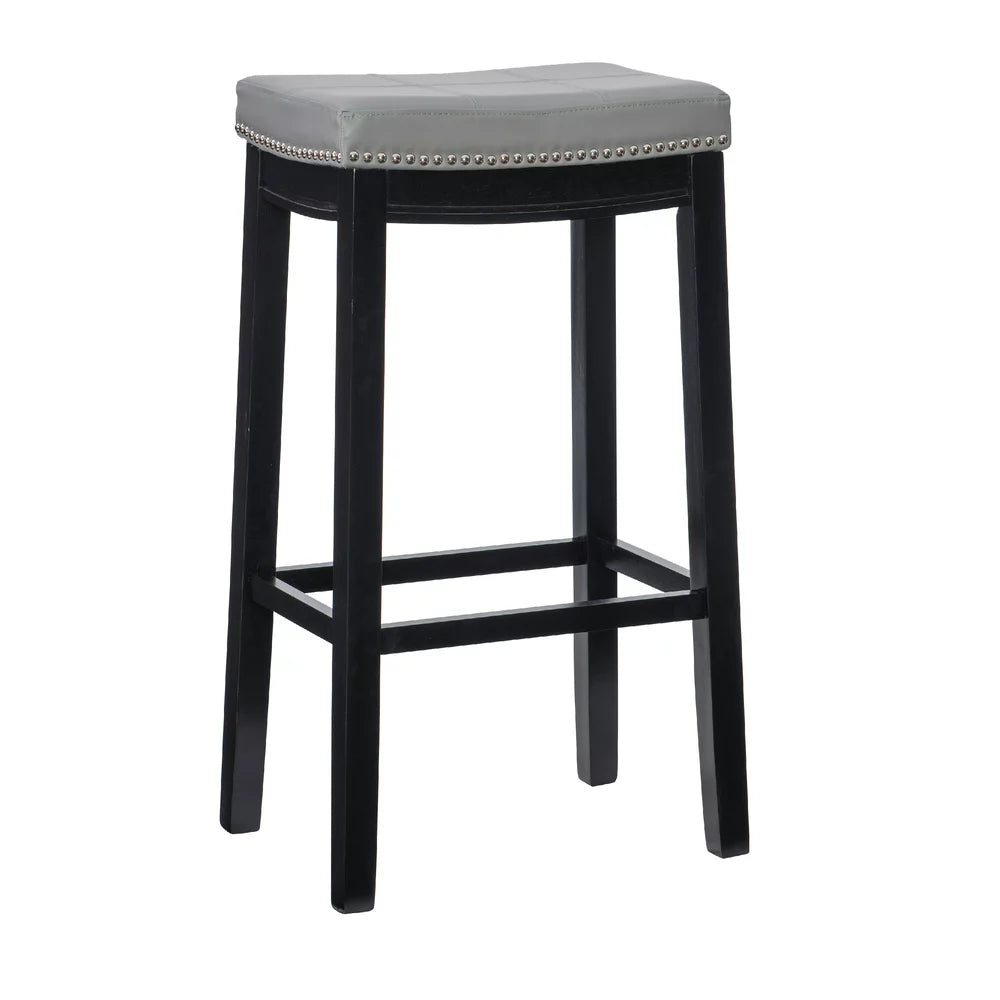 Linon Claridge 32" Backless Indoor Bar Stool, Black with Gray Faux Leather, Includes 1 Stool